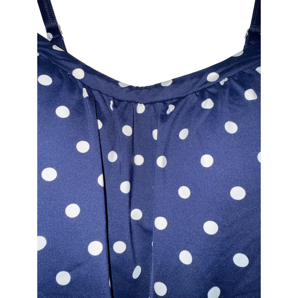 Lands End Navy Blue Polka Dot Tankini Top Sz 10P Retro Nautical Coastal Core - Picture 9 of 9